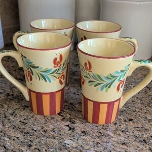 Southern Living, Gail Pitman Colorful Floral Ceramic Mugs Set. EUC